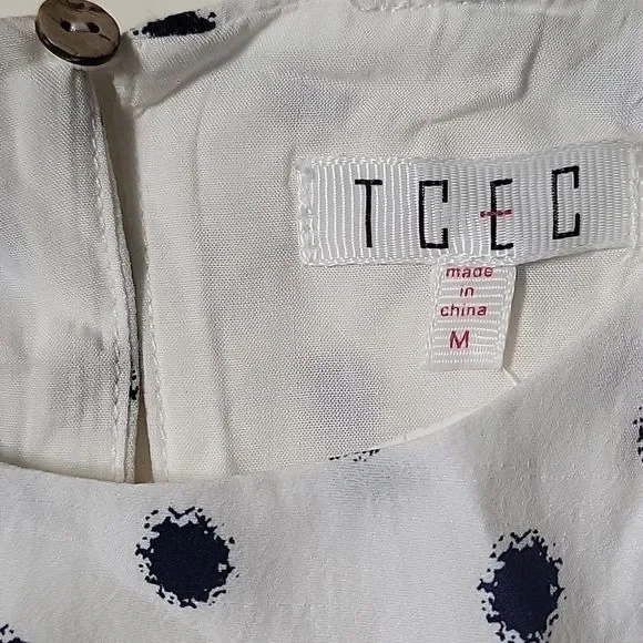 TCEC White/Black Polkadot Mini Dress Size M - Picture 3 of 7